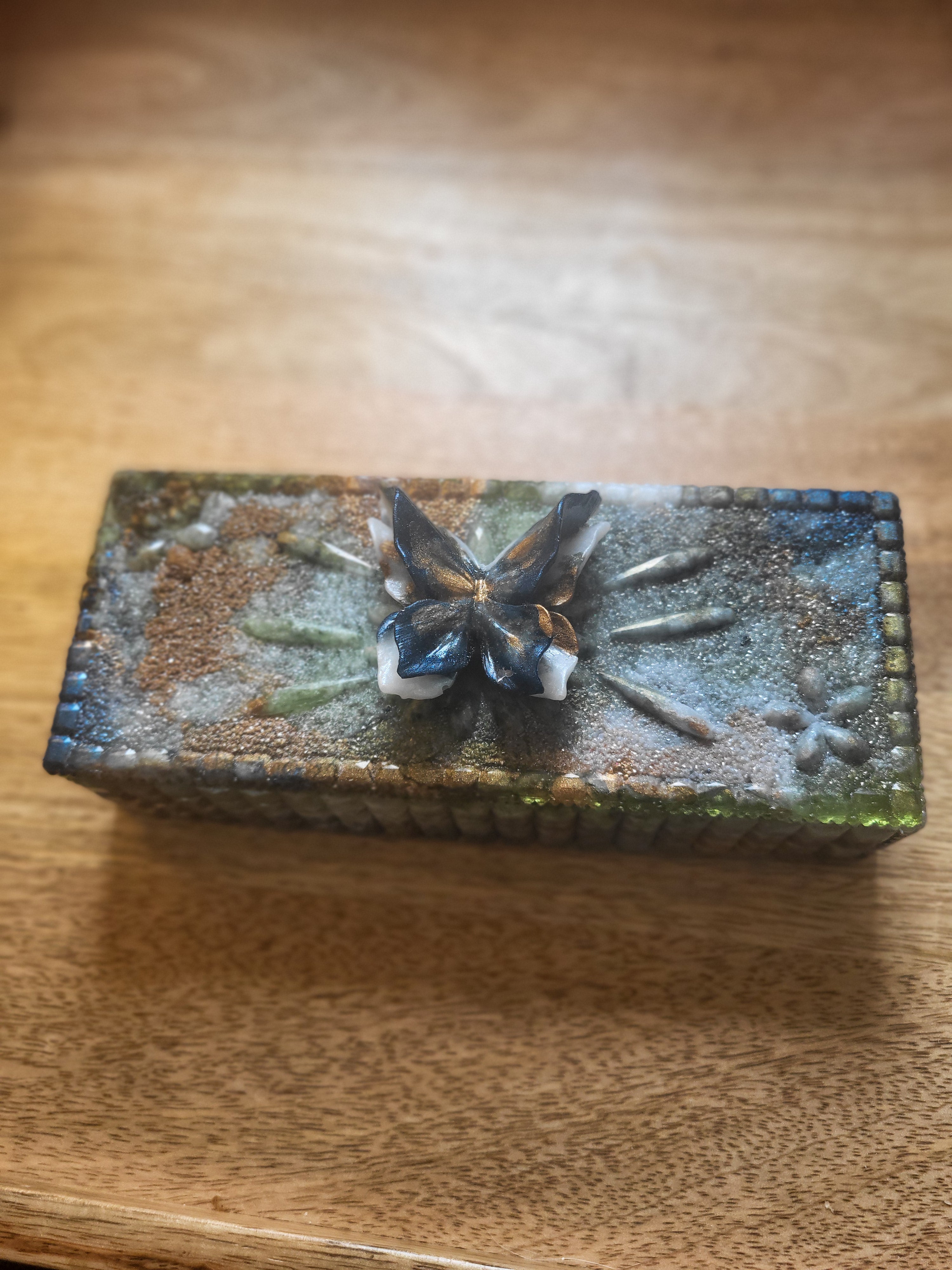 Retro 60s inspired Resin Art Storage Box – Textured Butterfly Design | Handmade Trinket & Keepsake Box