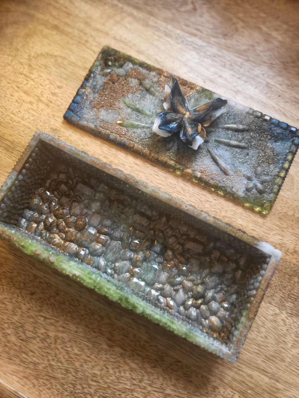 Retro 60s inspired Resin Art Storage Box – Textured Butterfly Design | Handmade Trinket & Keepsake Box