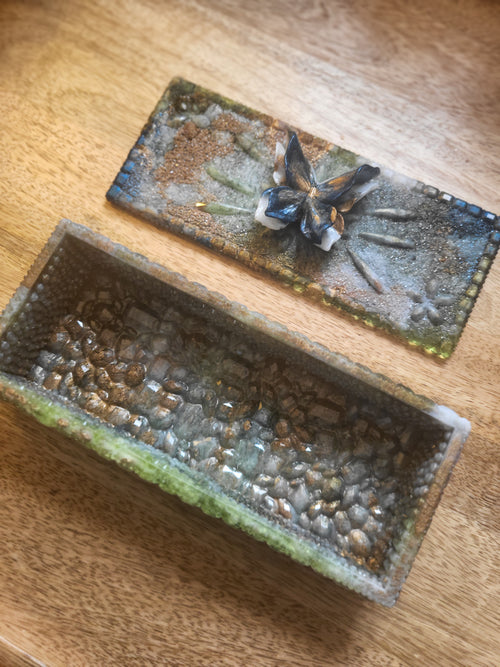 Retro 60s inspired Resin Art Storage Box – Textured Butterfly Design | Handmade Trinket & Keepsake Box