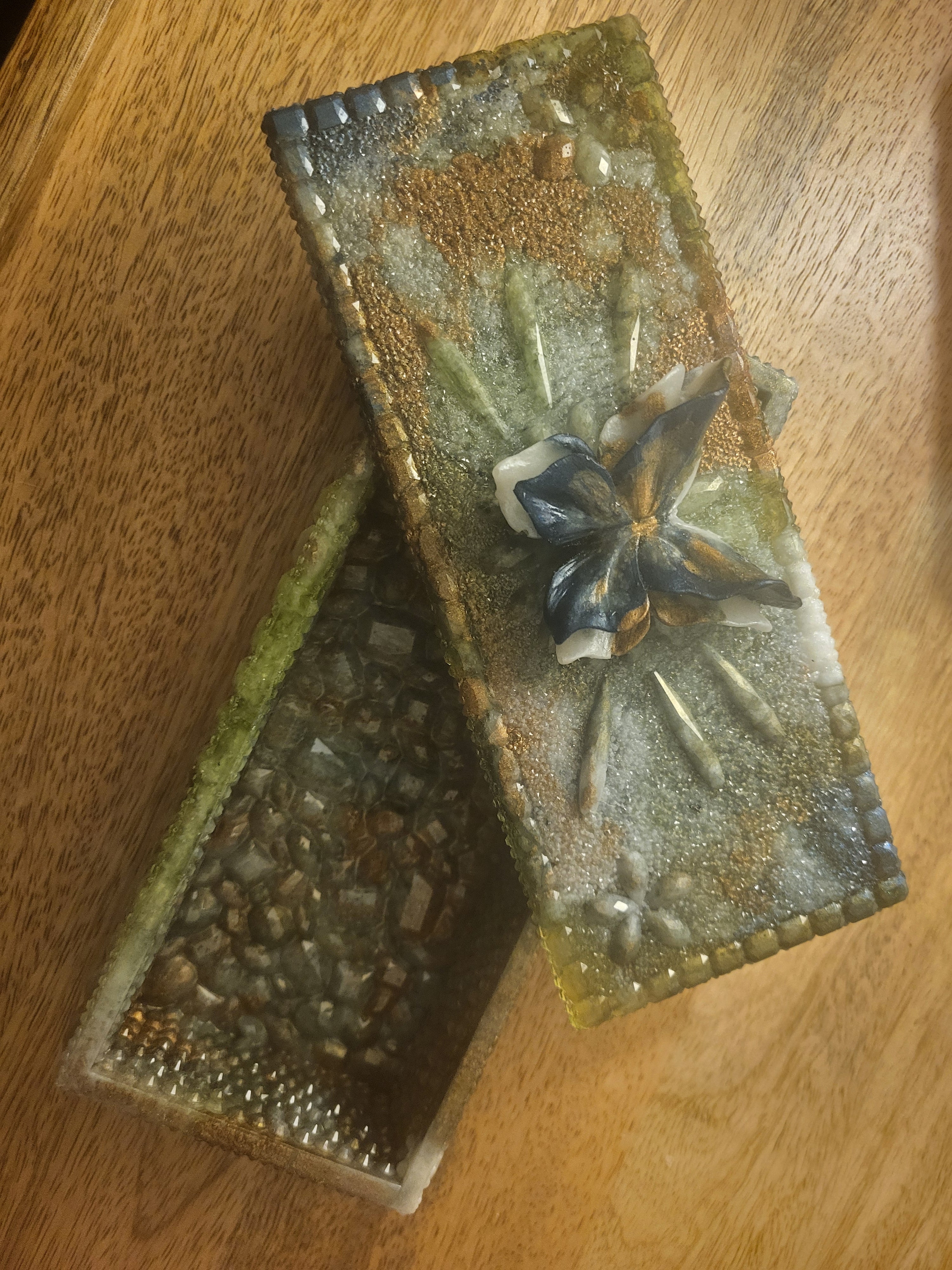Retro 60s inspired Resin Art Storage Box – Textured Butterfly Design | Handmade Trinket & Keepsake Box